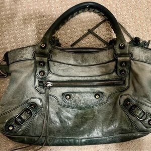 Balenciaga Lamb Skin Vintage Green Shoulder Bag